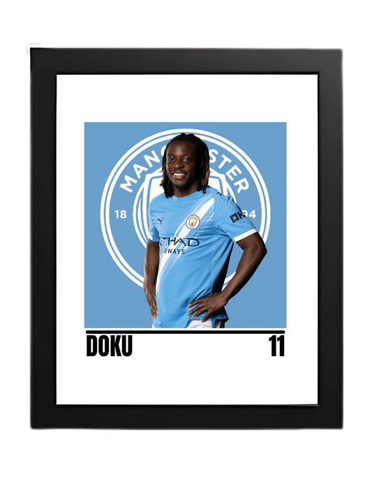 Premium Jeremy Doku A4 Football Print | Manchester City Wall Art Poster – Glossy Finish