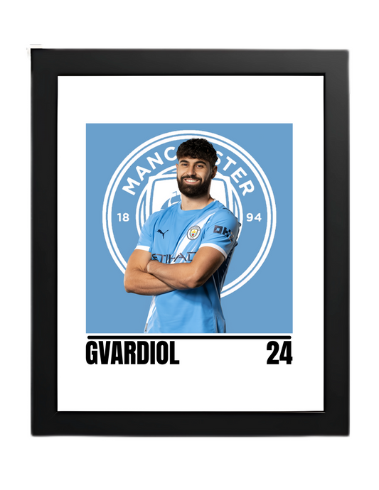 Premium Joško Gvardiol A4 Football Print | Manchester City Wall Art Poster – Glossy Finish