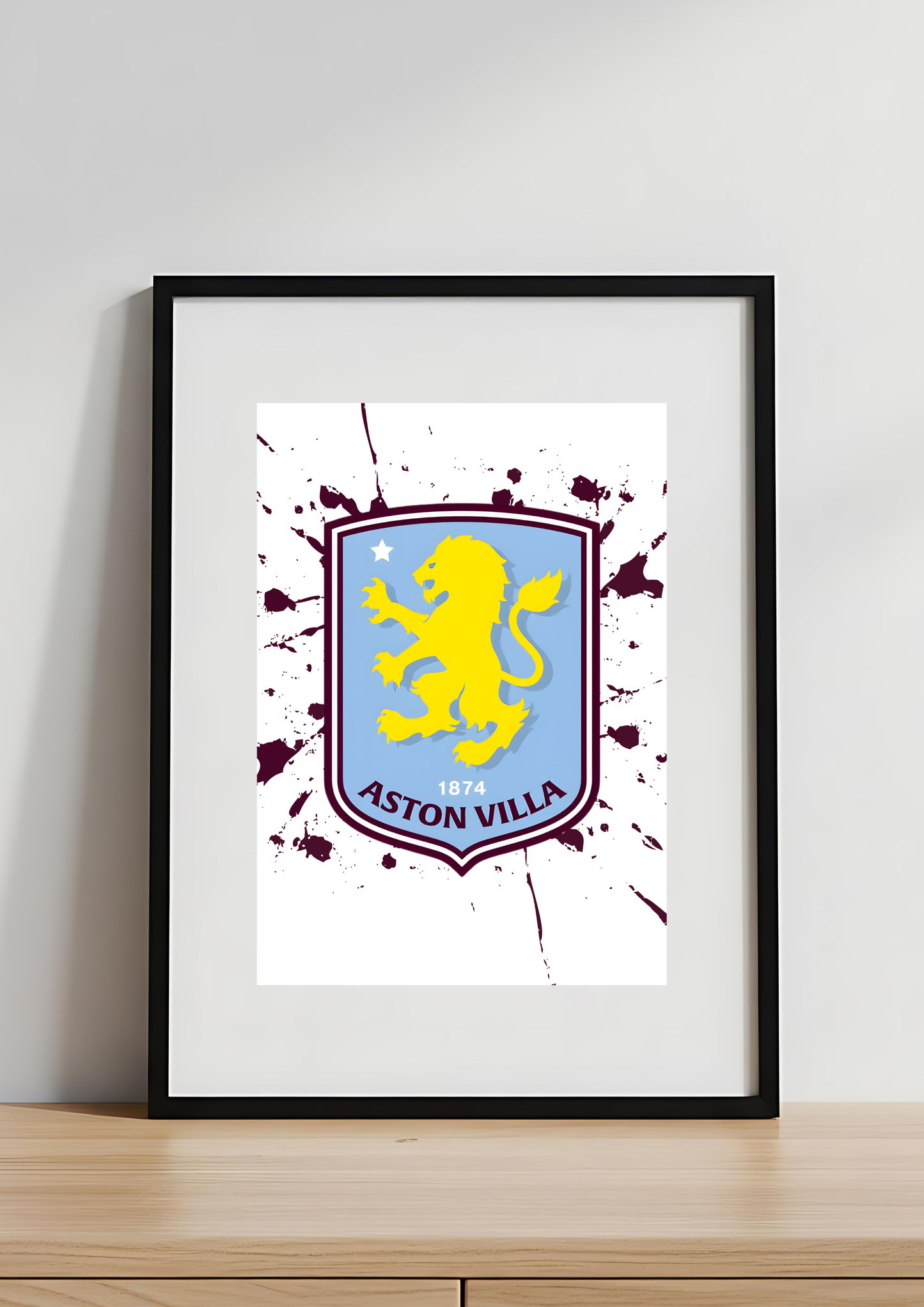 Aston Villa Badge Art Print | AVFC Crest Print | Claret & Blue Football Wall Art for Villa Fans