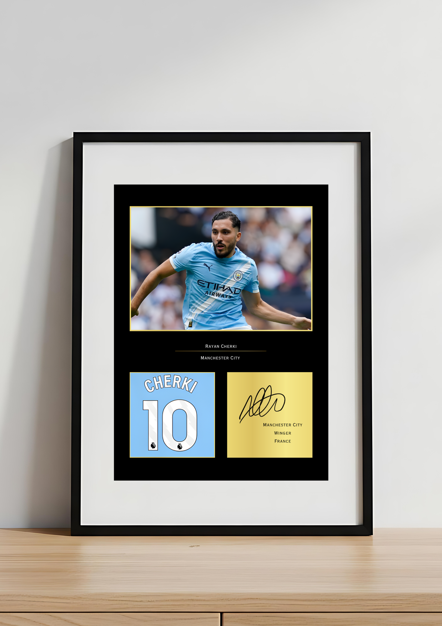 Rayan Cherki Signed Manchester City Art Print | Autograph Print | MCFC Football Wall Art for Fans
