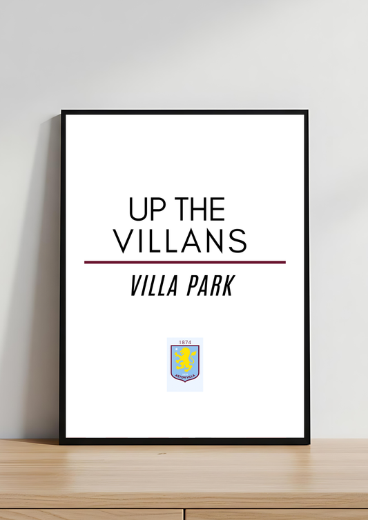 Minimalist Aston Villa Print – Up The Villans | AVFC Wall Art | Football Typography Print