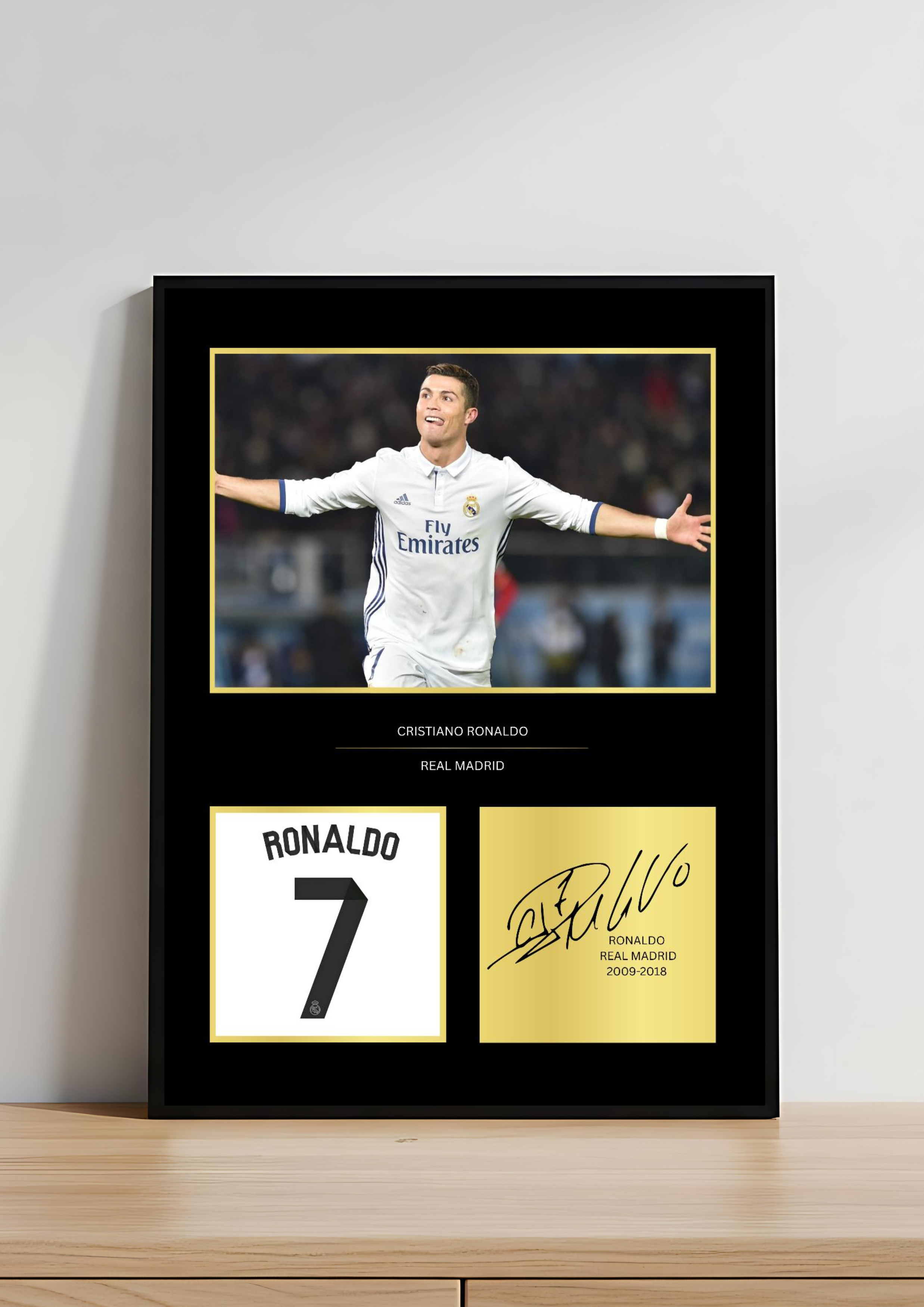 black framed Cristiano Ronaldo a4 signed autograph football art print 