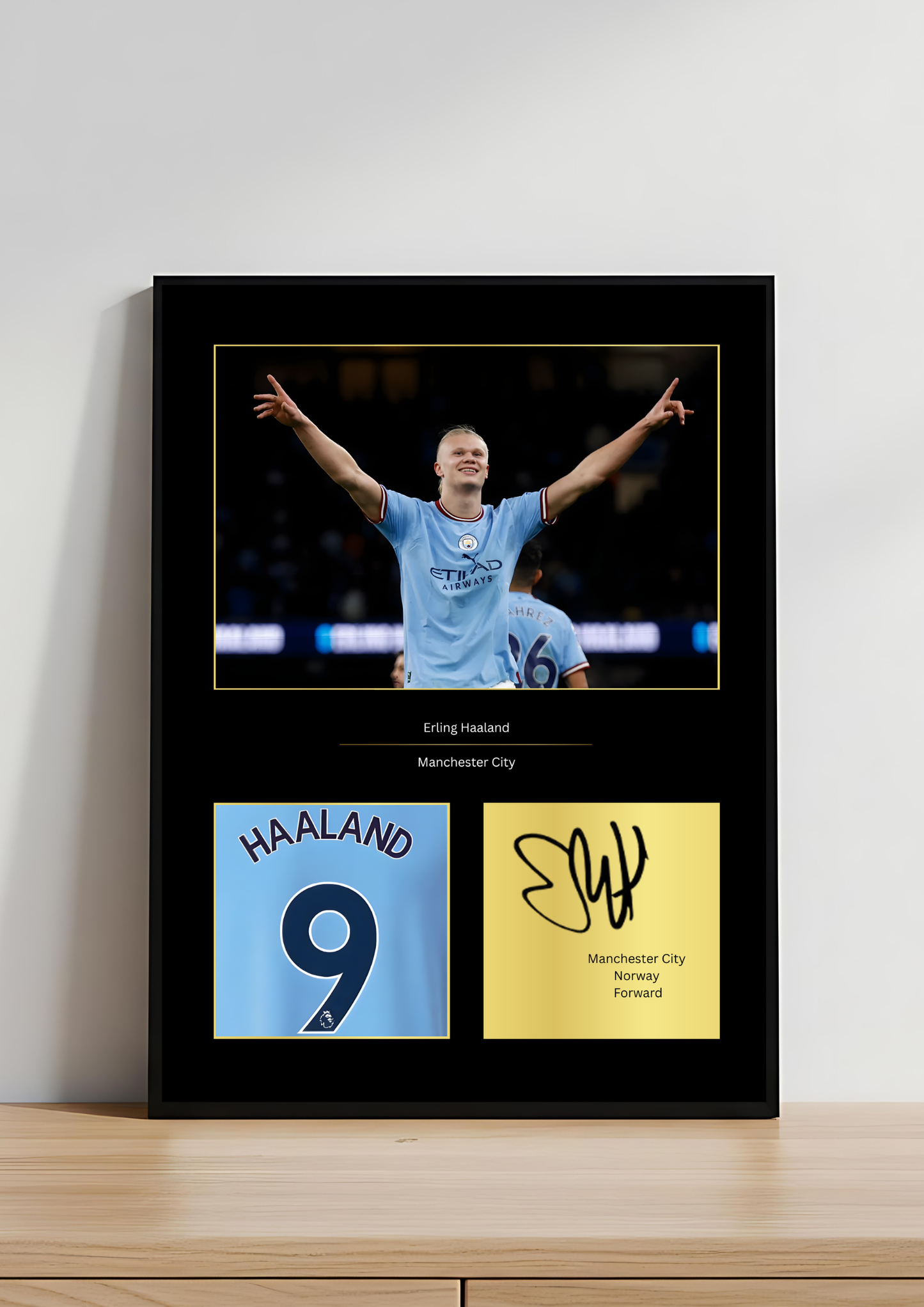 Erling Haaland Manchester City Signed Autograph football framed art print number 9 
