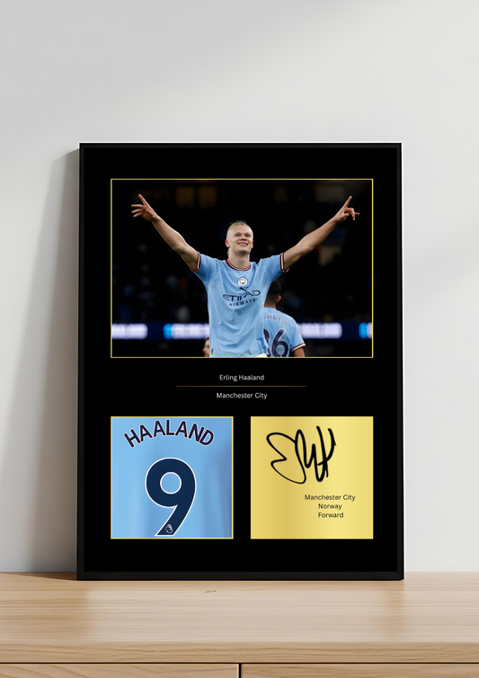 Erling Haaland Manchester City Signed Autograph football framed art print number 9 