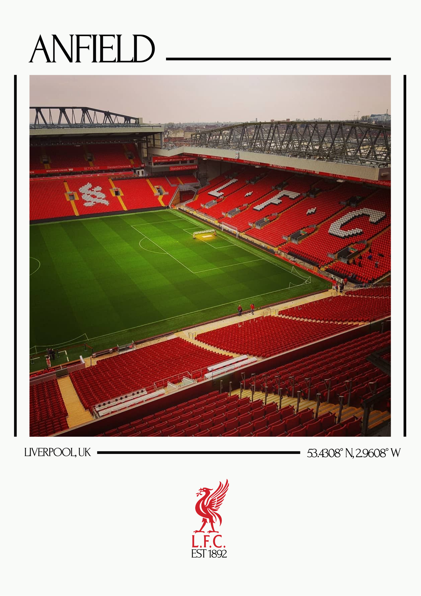 Anfield Stadium Art Print | Liverpool FC Football Wall Art | Iconic Anfield Print for LFC Fans