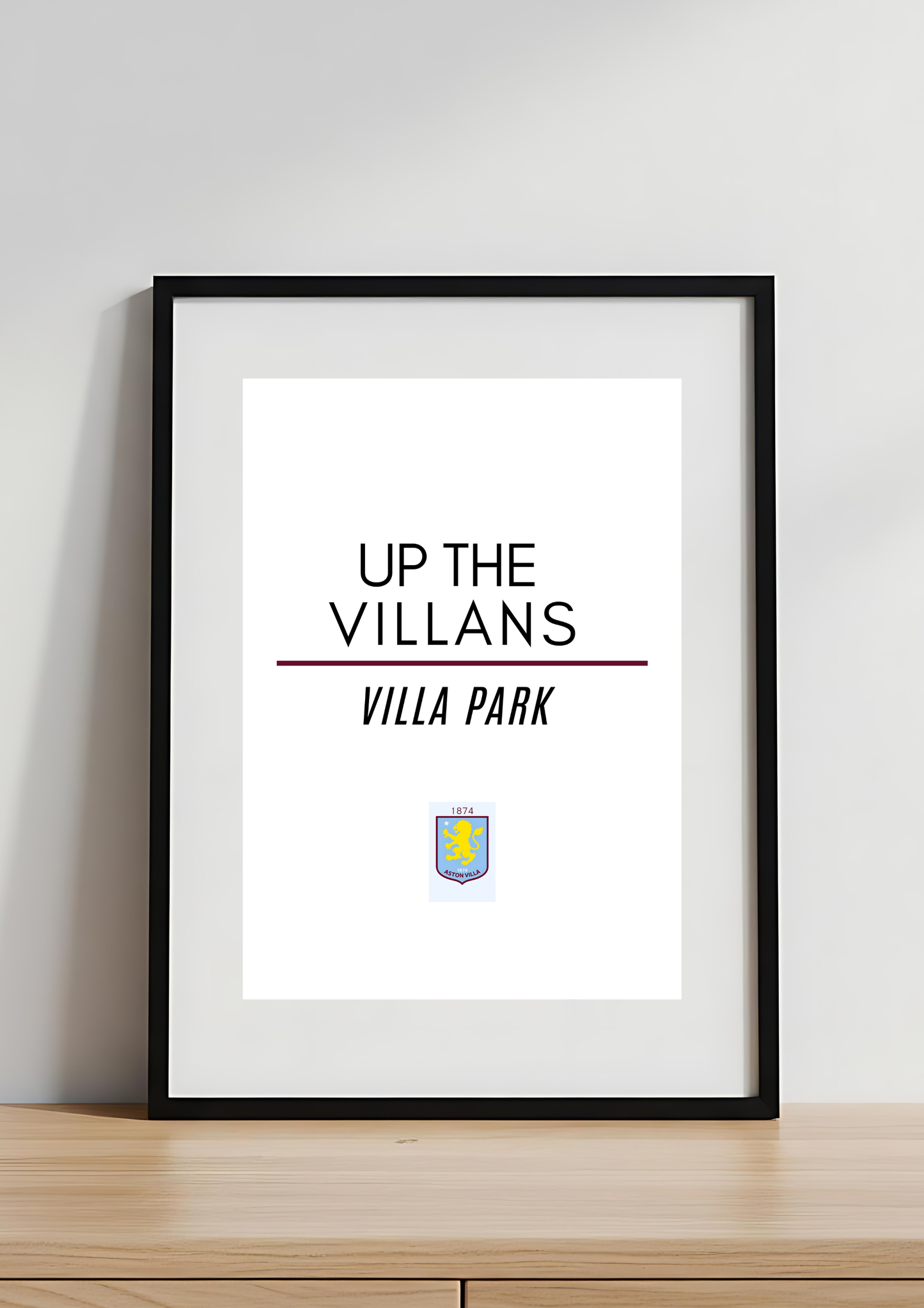 Minimalist Aston Villa Print – Up The Villans | AVFC Wall Art | Football Typography Print