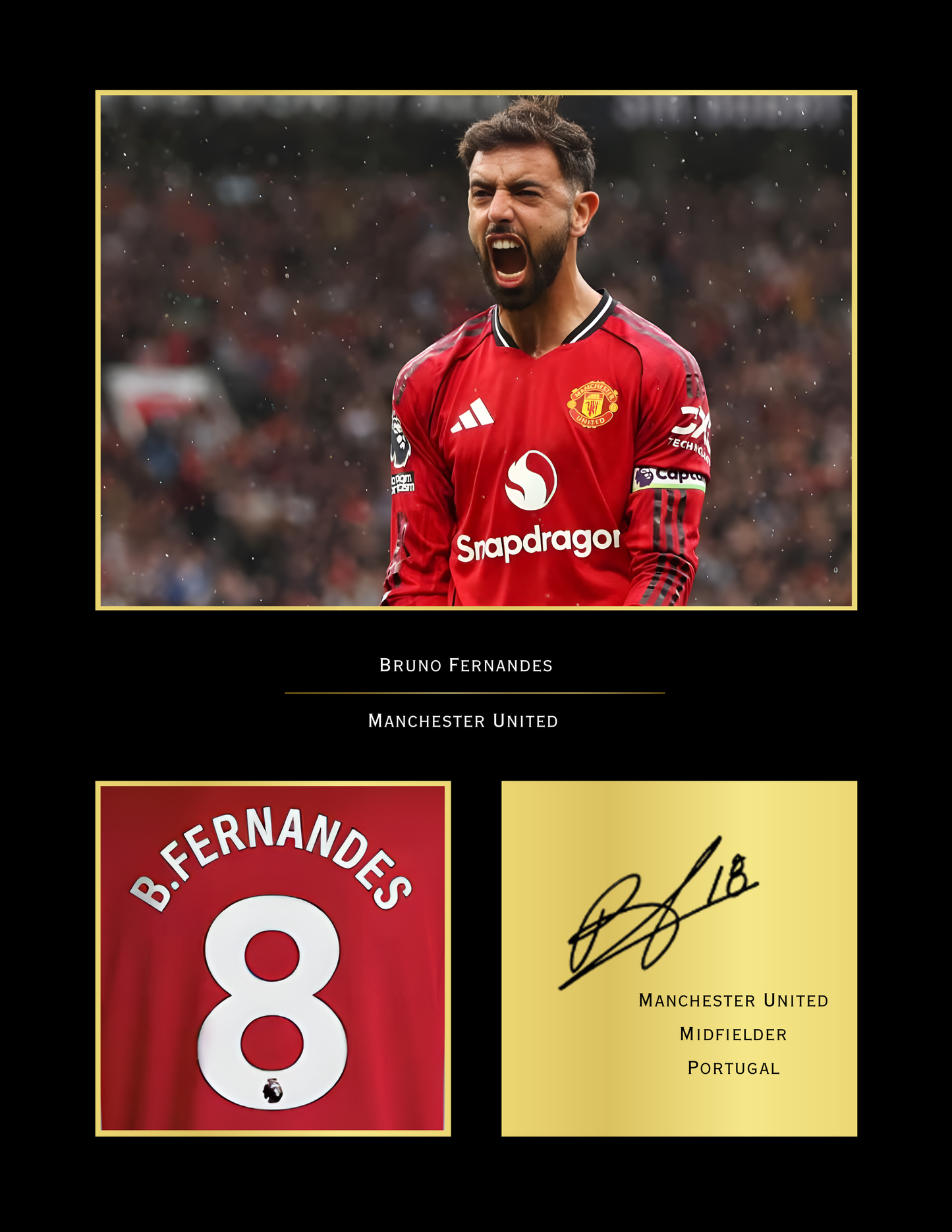 Bruno Fernandes Signed Art Print | Manchester United Autograph Print | MUFC Football Wall Art for Fans
