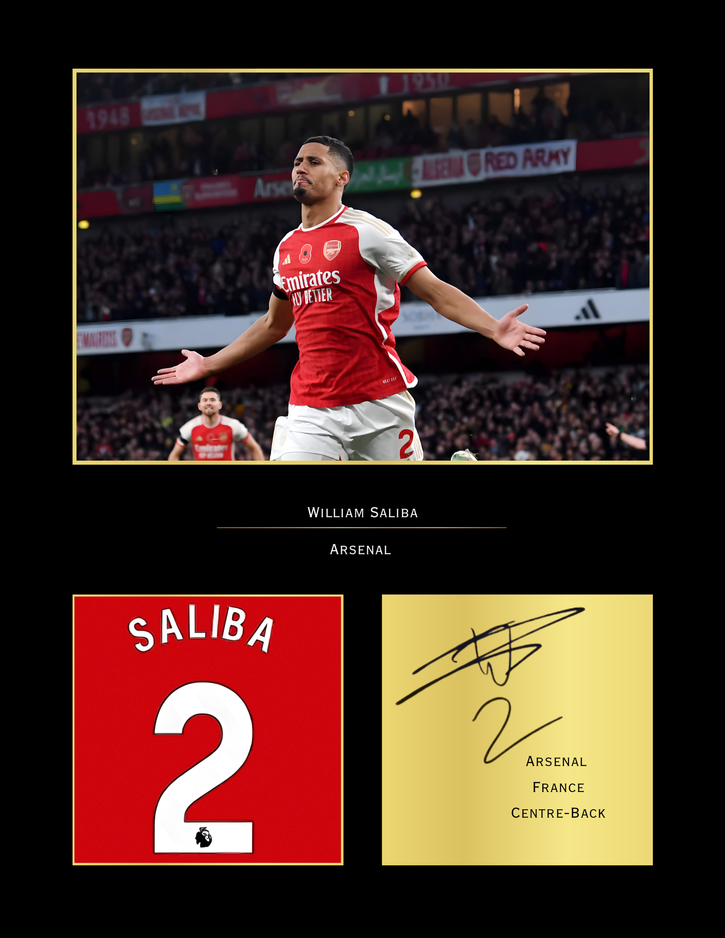 William Saliba Arsenal Art Print | Saliba AFC Poster | Emirates Stadium Football Wall Art | Arsenal Fan Gift