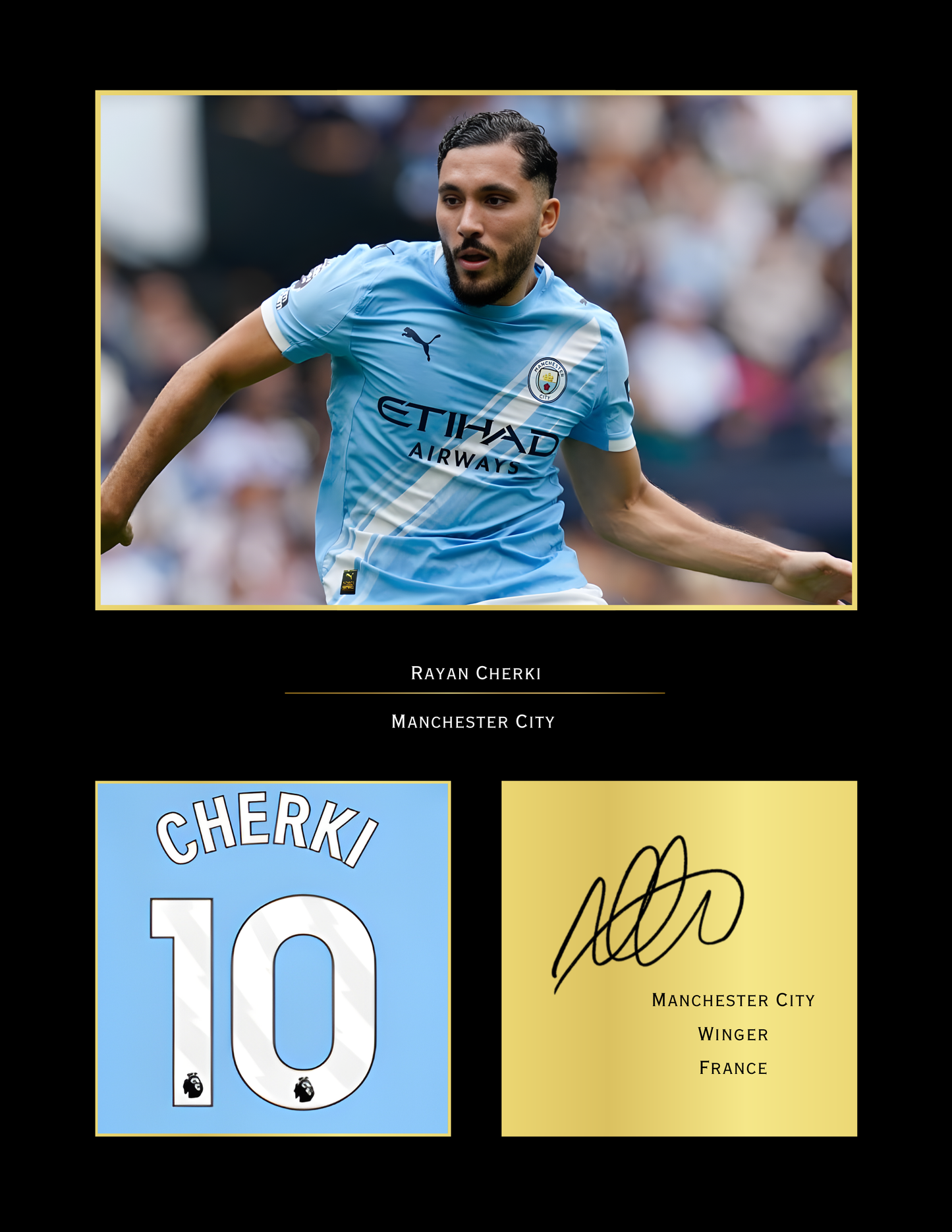 Rayan Cherki Signed Manchester City Art Print | Autograph Print | MCFC Football Wall Art for Fans