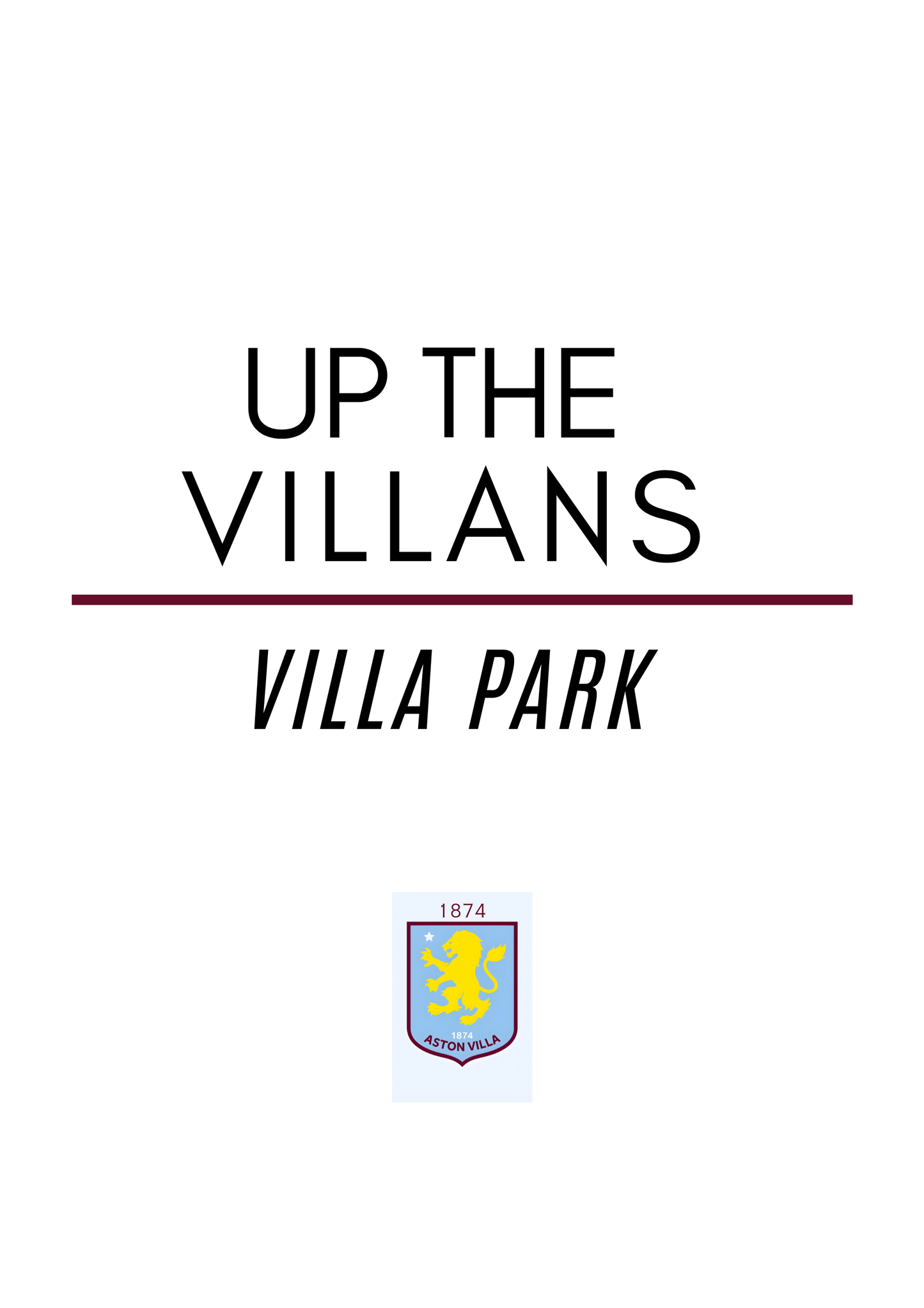 Minimalist Aston Villa Print – Up The Villans | AVFC Wall Art | Football Typography Print