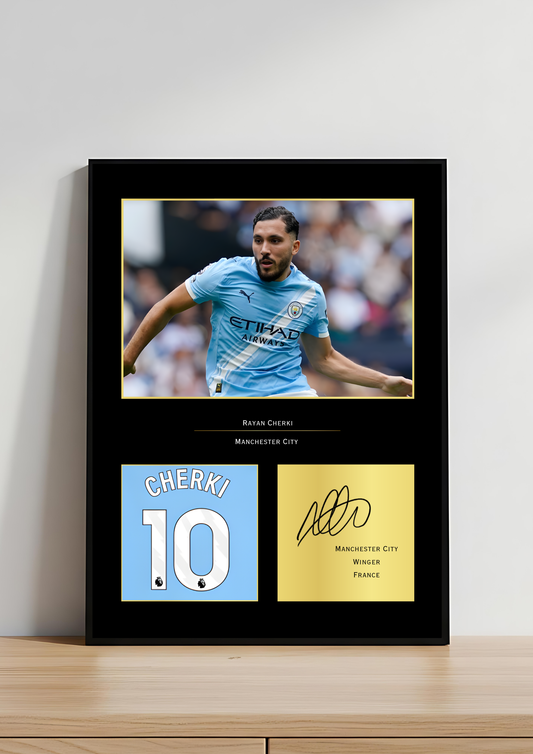 Rayan Cherki Signed Manchester City Art Print | Autograph Print | MCFC Football Wall Art for Fans
