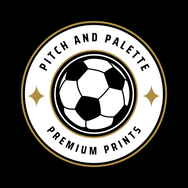 Pitch and palette logo for premium football art prints with football 