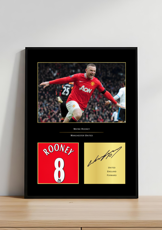Wayne Rooney Manchester United number 8 celebrating goal signed autograph a4 framed print high-quality premier league 